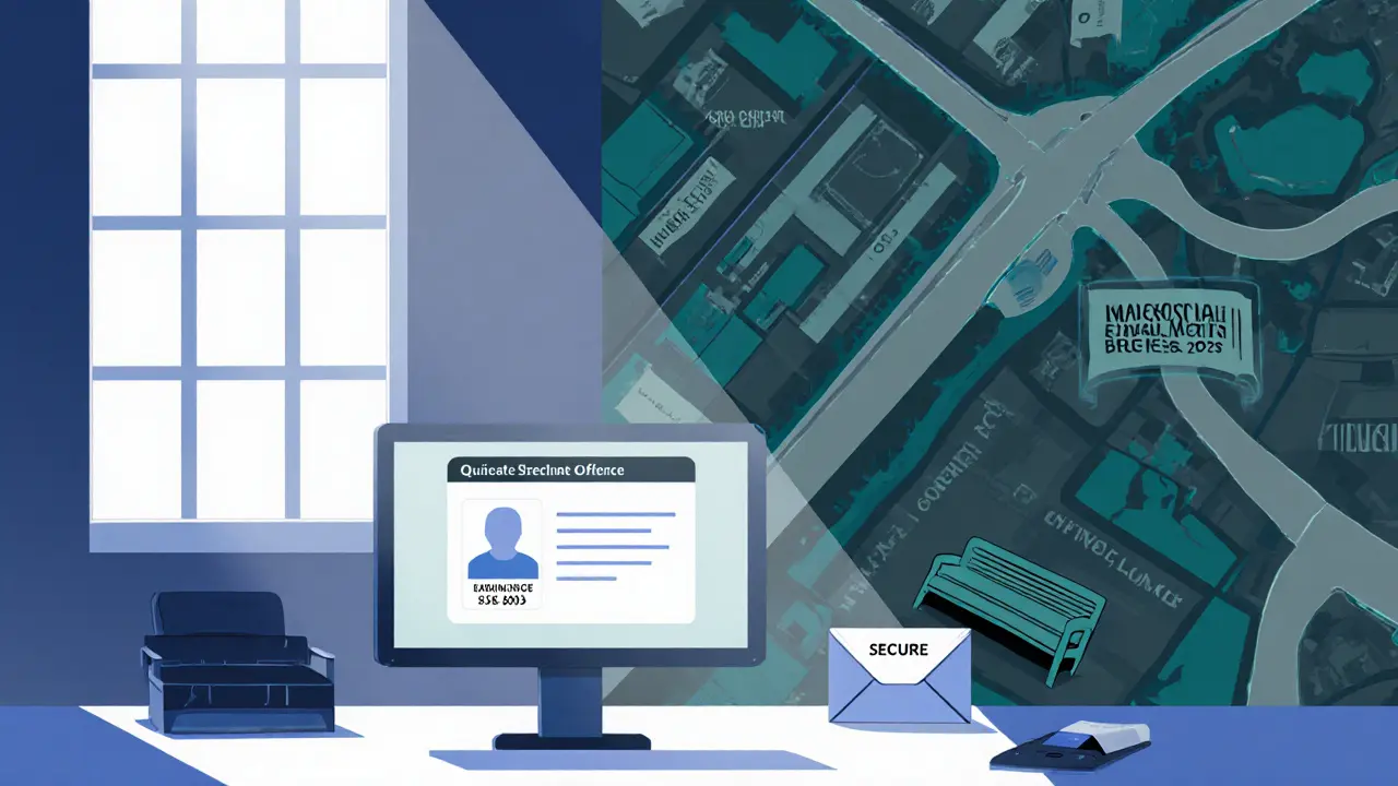 Agency desk showing ID verification, secure payment, and legal notes.