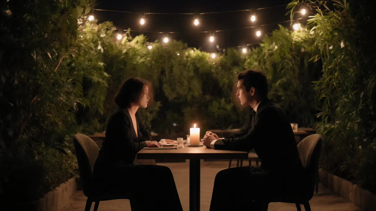 Two anonymous figures sharing a quiet moment at a refined restaurant in Abu Dhabi.