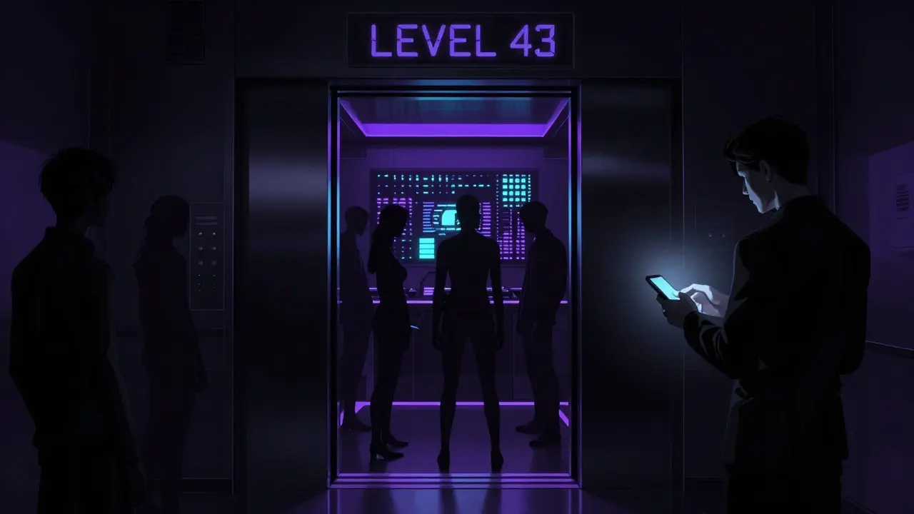 Exclusive underground club with black attire, pulsing LED lights, and no visible signage or logos.